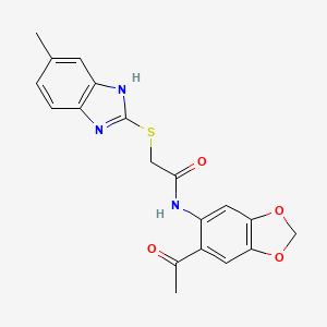 molecular formula C19H17N3O4S B3626524 N-(6-acetyl-1,3-benzodioxol-5-yl)-2-[(5-methyl-1H-benzimidazol-2-yl)thio]acetamide 