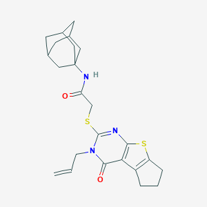 molecular formula C24H29N3O2S2 B362690 N-(adamantan-1-yl)-2-{[12-oxo-11-(prop-2-en-1-yl)-7-thia-9,11-diazatricyclo[6.4.0.0^{2,6}]dodeca-1(8),2(6),9-trien-10-yl]sulfanyl}acetamide 