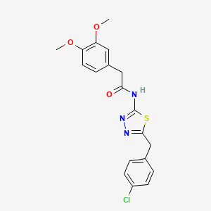 molecular formula C19H18ClN3O3S B3627359 N-{5-[(4-CHLOROPHENYL)METHYL]-1,3,4-THIADIAZOL-2-YL}-2-(3,4-DIMETHOXYPHENYL)ACETAMIDE 