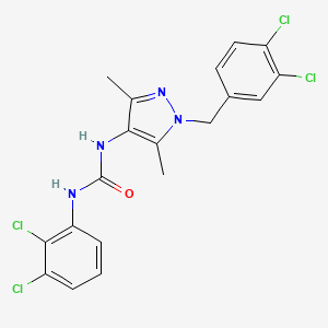 molecular formula C19H16Cl4N4O B3627515 N-[1-(3,4-dichlorobenzyl)-3,5-dimethyl-1H-pyrazol-4-yl]-N'-(2,3-dichlorophenyl)urea 