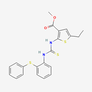 molecular formula C21H20N2O2S3 B3627522 methyl 5-ethyl-2-[({[2-(phenylthio)phenyl]amino}carbonothioyl)amino]-3-thiophenecarboxylate 