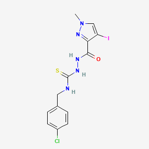 molecular formula C13H13ClIN5OS B3627604 N-(4-chlorobenzyl)-2-[(4-iodo-1-methyl-1H-pyrazol-3-yl)carbonyl]hydrazinecarbothioamide 