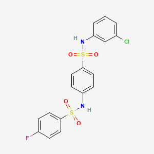 molecular formula C18H14ClFN2O4S2 B3627746 N-(4-{[(3-chlorophenyl)amino]sulfonyl}phenyl)-4-fluorobenzenesulfonamide 