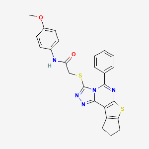 molecular formula C25H21N5O2S2 B3628010 N-(4-methoxyphenyl)-2-[(5-phenyl-9,10-dihydro-8H-cyclopenta[4,5]thieno[3,2-e][1,2,4]triazolo[4,3-c]pyrimidin-3-yl)thio]acetamide 