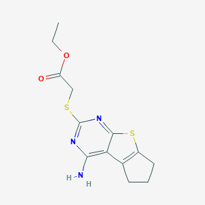 molecular formula C13H15N3O2S2 B362851 ethyl [(4-amino-6,7-dihydro-5H-cyclopenta[4,5]thieno[2,3-d]pyrimidin-2-yl)sulfanyl]acetate 