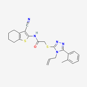 molecular formula C23H23N5OS2 B3628519 N-(3-cyano-4,5,6,7-tetrahydro-1-benzothiophen-2-yl)-2-{[5-(2-methylphenyl)-4-(prop-2-en-1-yl)-4H-1,2,4-triazol-3-yl]sulfanyl}acetamide 