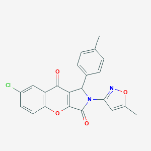 molecular formula C22H15ClN2O4 B362876 7-Chloro-2-(5-methyl-3-isoxazolyl)-1-(4-methylphenyl)-1,2-dihydrochromeno[2,3-c]pyrrole-3,9-dione CAS No. 845634-25-5