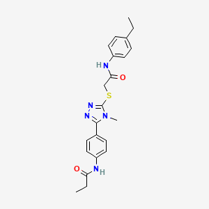 molecular formula C22H25N5O2S B3628785 N-{4-[5-({2-[(4-ethylphenyl)amino]-2-oxoethyl}sulfanyl)-4-methyl-4H-1,2,4-triazol-3-yl]phenyl}propanamide 