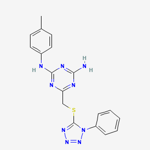 molecular formula C18H17N9S B3628832 N-(4-methylphenyl)-6-{[(1-phenyl-1H-tetrazol-5-yl)thio]methyl}-1,3,5-triazine-2,4-diamine 