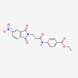molecular formula C20H17N3O7 B3629365 ethyl 4-{[3-(5-nitro-1,3-dioxo-1,3-dihydro-2H-isoindol-2-yl)propanoyl]amino}benzoate 