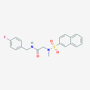 molecular formula C20H19FN2O3S B3629687 N-[(4-fluorophenyl)methyl]-2-[methyl(naphthalen-2-ylsulfonyl)amino]acetamide 