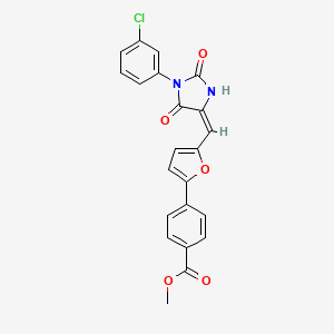 molecular formula C22H15ClN2O5 B3630631 methyl 4-(5-{(E)-[1-(3-chlorophenyl)-2,5-dioxoimidazolidin-4-ylidene]methyl}furan-2-yl)benzoate 