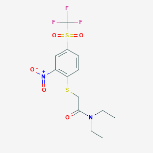 molecular formula C13H15F3N2O5S2 B363093 N,N-diethyl-2-({2-nitro-4-[(trifluoromethyl)sulfonyl]phenyl}sulfanyl)acetamide CAS No. 459207-96-6