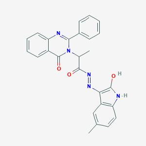 molecular formula C26H21N5O3 B363100 N'-(5-METHYL-2-OXO-2,3-DIHYDRO-1H-INDOL-3-YLIDENE)-2-(4-OXO-2-PHENYL-3,4-DIHYDROQUINAZOLIN-3-YL)PROPANEHYDRAZIDE 