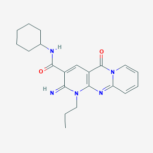 molecular formula C21H25N5O2 B363142 N-cyclohexyl-6-imino-2-oxo-7-propyl-1,7,9-triazatricyclo[8.4.0.03,8]tetradeca-3(8),4,9,11,13-pentaene-5-carboxamide CAS No. 510762-21-7