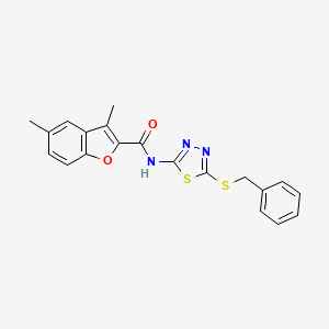 molecular formula C20H17N3O2S2 B3632154 N-[5-(benzylthio)-1,3,4-thiadiazol-2-yl]-3,5-dimethyl-1-benzofuran-2-carboxamide 