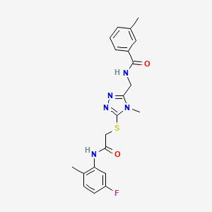 molecular formula C21H22FN5O2S B3634315 N-{[5-({2-[(5-fluoro-2-methylphenyl)amino]-2-oxoethyl}sulfanyl)-4-methyl-4H-1,2,4-triazol-3-yl]methyl}-3-methylbenzamide 