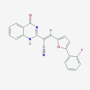 molecular formula C21H12FN3O2 B363469 (E)-3-(5-(2-fluorophenyl)furan-2-yl)-2-(4-oxo-3,4-dihydroquinazolin-2-yl)acrylonitrile CAS No. 853749-84-5