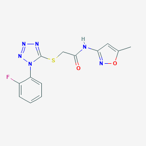 molecular formula C13H11FN6O2S B363479 2-((1-(2-fluorophenyl)-1H-tetrazol-5-yl)thio)-N-(5-methylisoxazol-3-yl)acetamide CAS No. 562866-60-8