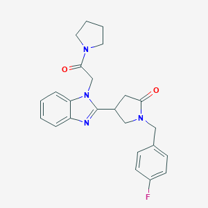 molecular formula C24H25FN4O2 B363529 1-[(4-Fluorophenyl)methyl]-4-[1-(2-oxo-2-pyrrolidinylethyl)benzimidazol-2-yl]p yrrolidin-2-one CAS No. 942863-89-0