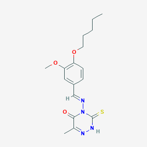 4-[(E)-(3-methoxy-4-pentoxyphenyl)methylideneamino]-6-methyl-3-sulfanylidene-2H-1,2,4-triazin-5-one