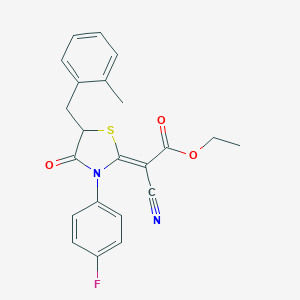 (Z)-ethyl 2-cyano-2-(3-(4-fluorophenyl)-5-(2-methylbenzyl)-4-oxothiazolidin-2-ylidene)acetate