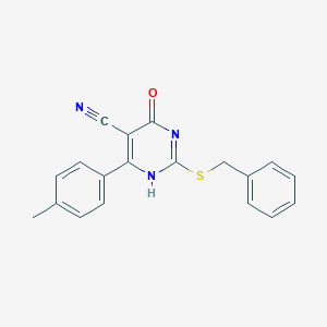 molecular formula C19H15N3OS B363593 2-(Benzylsulfanyl)-4-hydroxy-6-(4-methylphenyl)-5-pyrimidinecarbonitrile CAS No. 131890-33-0