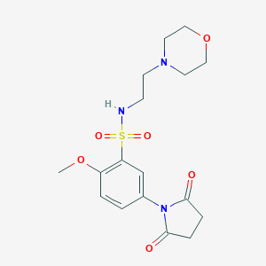 molecular formula C17H23N3O6S B363610 5-(2,5-dioxo-1-pyrrolidinyl)-2-methoxy-N-[2-(4-morpholinyl)ethyl]benzenesulfonamide CAS No. 919624-86-5