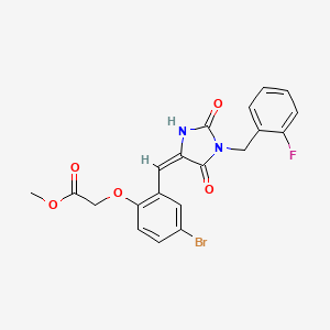 molecular formula C20H16BrFN2O5 B3636155 methyl (4-bromo-2-{(E)-[1-(2-fluorobenzyl)-2,5-dioxoimidazolidin-4-ylidene]methyl}phenoxy)acetate 