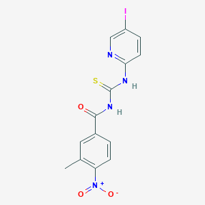 molecular formula C14H11IN4O3S B3636389 N-[(5-iodopyridin-2-yl)carbamothioyl]-3-methyl-4-nitrobenzamide 