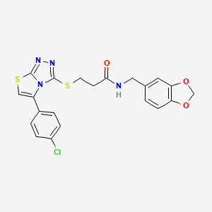 molecular formula C21H17ClN4O3S2 B3636799 N-(1,3-benzodioxol-5-ylmethyl)-3-{[5-(4-chlorophenyl)[1,3]thiazolo[2,3-c][1,2,4]triazol-3-yl]thio}propanamide 