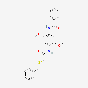 molecular formula C24H24N2O4S B3637262 N-(4-{[2-(BENZYLSULFANYL)ACETYL]AMINO}-2,5-DIMETHOXYPHENYL)BENZAMIDE 