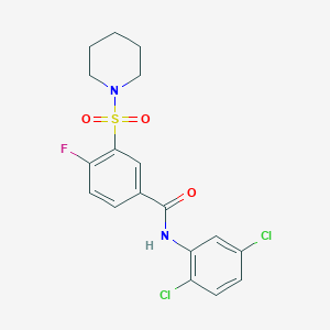 molecular formula C18H17Cl2FN2O3S B3637695 N-(2,5-dichlorophenyl)-4-fluoro-3-piperidin-1-ylsulfonylbenzamide 