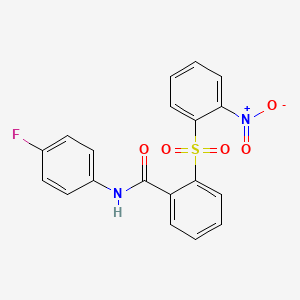 molecular formula C19H13FN2O5S B3638258 N-(4-fluorophenyl)-2-[(2-nitrophenyl)sulfonyl]benzamide 