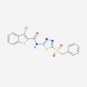 molecular formula C18H12ClN3O3S3 B363858 N-[5-(benzylsulfonyl)-1,3,4-thiadiazol-2-yl]-3-chloro-1-benzothiophene-2-carboxamide CAS No. 898636-20-9