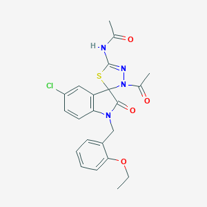 molecular formula C22H21ClN4O4S B363876 N-[4-acetyl-5'-chloro-1'-[(2-ethoxyphenyl)methyl]-2'-oxospiro[1,3,4-thiadiazole-5,3'-indole]-2-yl]acetamide CAS No. 905775-33-9