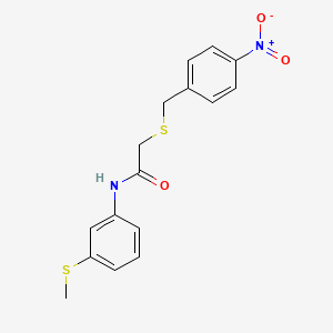 molecular formula C16H16N2O3S2 B3639052 N-[3-(methylsulfanyl)phenyl]-2-[(4-nitrobenzyl)sulfanyl]acetamide 