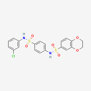 molecular formula C20H17ClN2O6S2 B3639498 N-{4-[(3-chlorophenyl)sulfamoyl]phenyl}-2,3-dihydro-1,4-benzodioxine-6-sulfonamide 