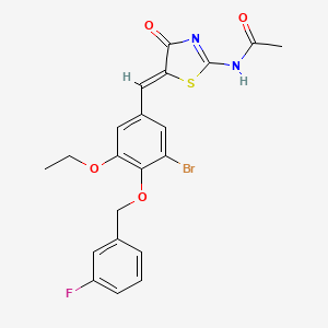 molecular formula C21H18BrFN2O4S B3639508 N-[(5Z)-5-[[3-bromo-5-ethoxy-4-[(3-fluorophenyl)methoxy]phenyl]methylidene]-4-oxo-1,3-thiazol-2-yl]acetamide 