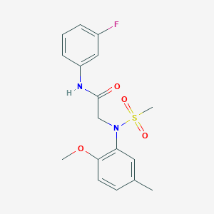 molecular formula C17H19FN2O4S B3639560 N-(3-fluorophenyl)-N~2~-(2-methoxy-5-methylphenyl)-N~2~-(methylsulfonyl)glycinamide 