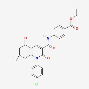 molecular formula C27H25ClN2O5 B3640295 ethyl 4-({[1-(4-chlorophenyl)-7,7-dimethyl-2,5-dioxo-1,2,5,6,7,8-hexahydro-3-quinolinyl]carbonyl}amino)benzoate 