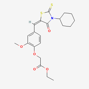 molecular formula C21H25NO5S2 B3640687 ethyl {4-[(3-cyclohexyl-4-oxo-2-thioxo-1,3-thiazolidin-5-ylidene)methyl]-2-methoxyphenoxy}acetate 