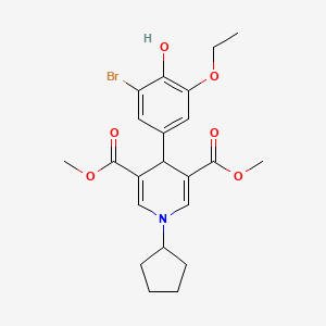 molecular formula C22H26BrNO6 B3641171 dimethyl 4-(3-bromo-5-ethoxy-4-hydroxyphenyl)-1-cyclopentyl-1,4-dihydro-3,5-pyridinedicarboxylate 