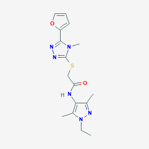 molecular formula C16H20N6O2S B3641389 N-(1-ethyl-3,5-dimethyl-1H-pyrazol-4-yl)-2-{[5-(2-furyl)-4-methyl-4H-1,2,4-triazol-3-yl]thio}acetamide 
