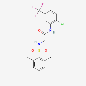 molecular formula C18H18ClF3N2O3S B3641980 N-[2-chloro-5-(trifluoromethyl)phenyl]-2-[(2,4,6-trimethylphenyl)sulfonylamino]acetamide 