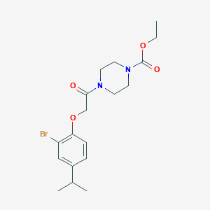 molecular formula C18H25BrN2O4 B3642258 ETHYL 4-{2-[2-BROMO-4-(PROPAN-2-YL)PHENOXY]ACETYL}PIPERAZINE-1-CARBOXYLATE 
