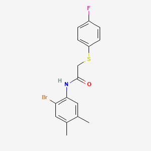 molecular formula C16H15BrFNOS B3642619 N-(2-bromo-4,5-dimethylphenyl)-2-[(4-fluorophenyl)thio]acetamide 