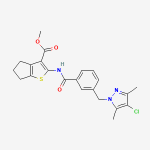 molecular formula C22H22ClN3O3S B3643145 METHYL 2-{3-[(4-CHLORO-3,5-DIMETHYL-1H-PYRAZOL-1-YL)METHYL]BENZAMIDO}-4H,5H,6H-CYCLOPENTA[B]THIOPHENE-3-CARBOXYLATE 