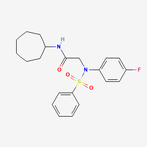 molecular formula C21H25FN2O3S B3643226 N~1~-cycloheptyl-N~2~-(4-fluorophenyl)-N~2~-(phenylsulfonyl)glycinamide 