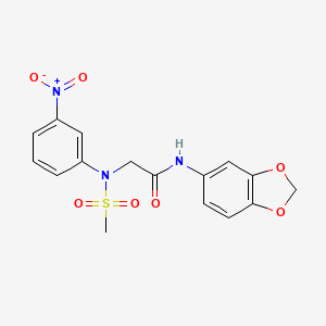molecular formula C16H15N3O7S B3643288 N-(1,3-benzodioxol-5-yl)-2-(N-methylsulfonyl-3-nitroanilino)acetamide 